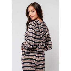 Olivaceous Rainbow Striped Hooded Long Sleeve Top